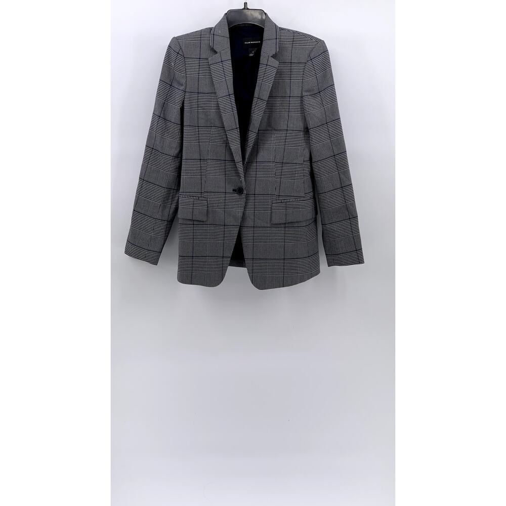 CLUB MONACO Women's Gray-Blue Houndstooth Plaid Print Single-Button Blazer SZ 4